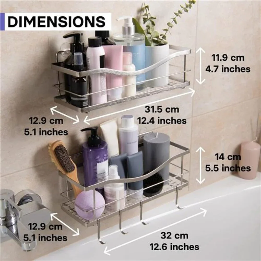 Premium Shower Caddy, Self Adhesive Wall Organizer, 2-Pack No Drill